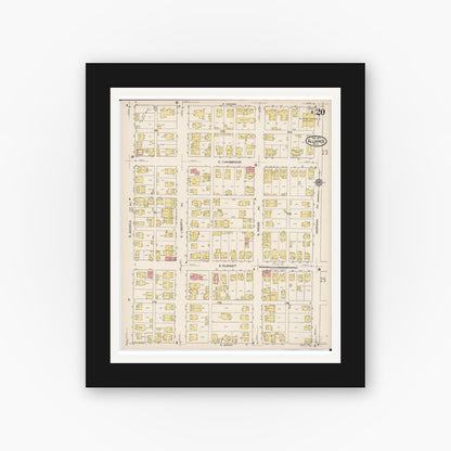 Old map wall art mockup — black gallery frame with white mat — Sanborn Fire Insurance Map from Alliance, Stark County, Ohio (1921), Sheet #0020