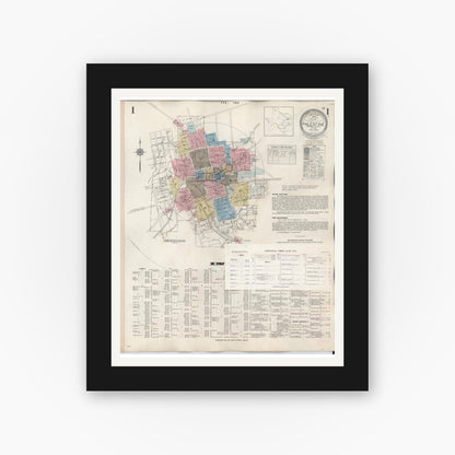Old map wall art mockup — black gallery frame with white mat — Sanborn Fire Insurance Map from Palestine, Anderson County, Texas (1949) - Complete Map Set
