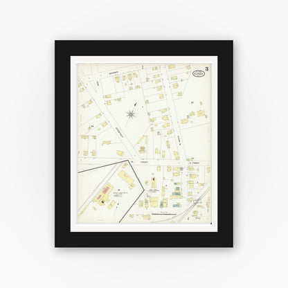 Old map wall art mockup — black gallery frame with white mat — Sanborn Fire Insurance Map from Elmer, Salem County, New Jersey (1908), Sheet #0003
