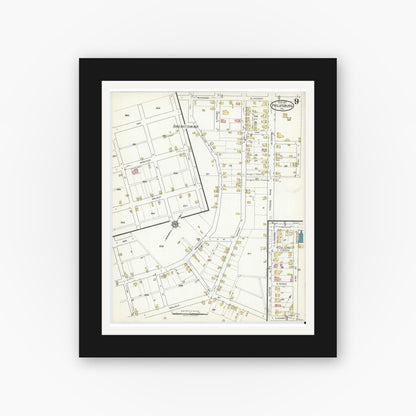 Old map wall art mockup — black gallery frame with white mat — Sanborn Fire Insurance Map from Philipsburg, Centre County, Pennsylvania (1917), Sheet #0009