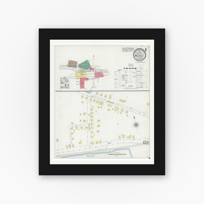 Old map wall art mockup — black gallery frame with white mat — Sanborn Fire Insurance Map from Millville, Worcester County, Massachusetts (1903) - Complete Map Set