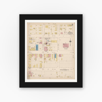 Old map wall art mockup — black gallery frame with white mat — Sanborn Fire Insurance Map from Cass Lake, Cass County, Minnesota (1922), Sheet #0003