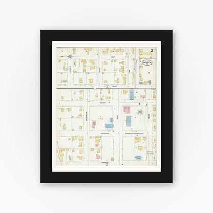 Old map wall art mockup — black gallery frame with white mat — Sanborn Fire Insurance Map from Darlington, Lafayette County, Wisconsin (1900), Sheet #0003