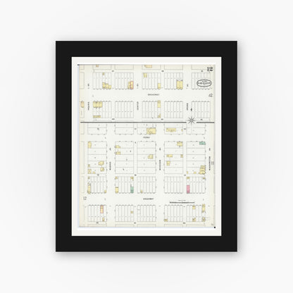 Old map wall art mockup — black gallery frame with white mat — Sanborn Fire Insurance Map from Kankakee, Kankakee County, Illinois (1896), Sheet #0012