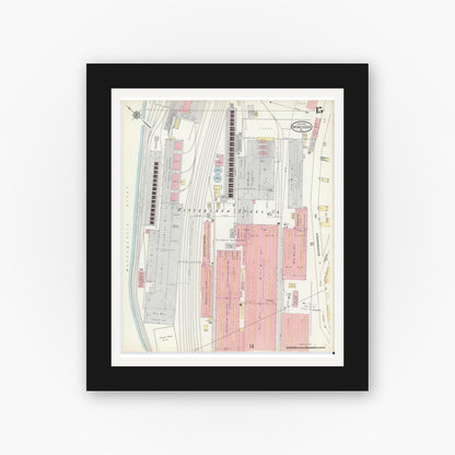 Old map wall art mockup — black gallery frame with white mat — Sanborn Fire Insurance Map from Monessen, Westmoreland County, Pennsylvania (1914), Sheet #0015