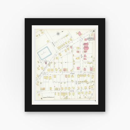 Old map wall art mockup — black gallery frame with white mat — Sanborn Fire Insurance Map from Mount Pleasant, Westmoreland County, Pennsylvania (1908), Sheet #0004
