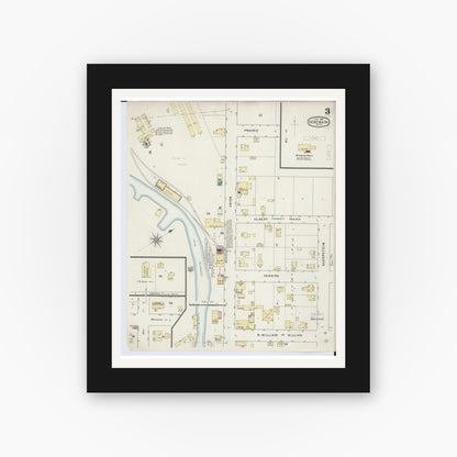 Old map wall art mockup — black gallery frame with white mat — Sanborn Fire Insurance Map from Sebewaing, Huron County, Michigan (1895), Sheet #0003
