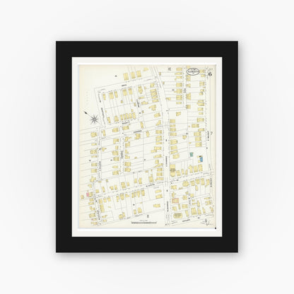 Old map wall art mockup — black gallery frame with white mat — Sanborn Fire Insurance Map from Plymouth, Luzerne County, Pennsylvania (1907), Sheet #0006