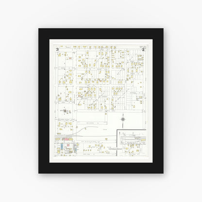 Old map wall art mockup — black gallery frame with white mat — Sanborn Fire Insurance Map from Liberty, Liberty County, Texas (1938), Sheet #0003