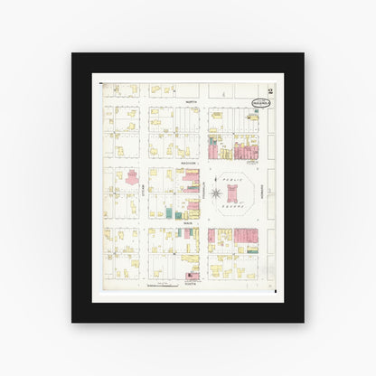 Old map wall art mockup — black gallery frame with white mat — Sanborn Fire Insurance Map from Indianola, Warren County, Iowa (1893), Sheet #0002