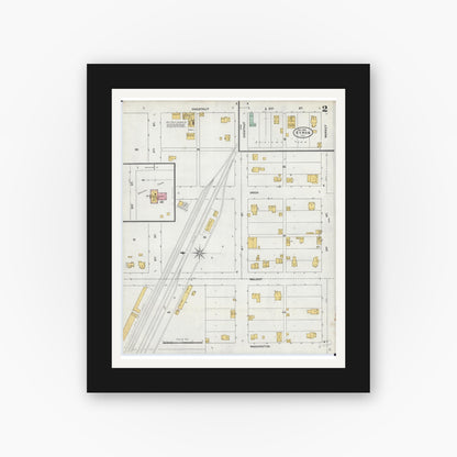 Old map wall art mockup — black gallery frame with white mat — Sanborn Fire Insurance Map from Byron, Ogle County, Illinois (1904), Sheet #0002