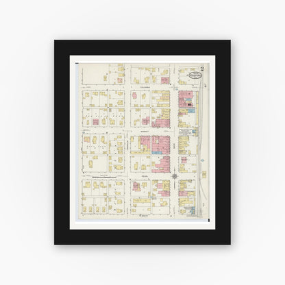 Old map wall art mockup — black gallery frame with white mat — Sanborn Fire Insurance Map from Rockford, Mercer County, Ohio (1915), Sheet #0002