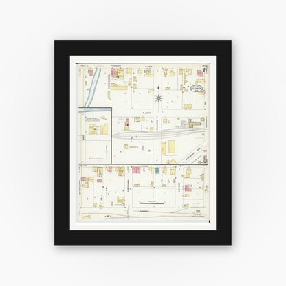 Old map wall art mockup — black gallery frame with white mat — Sanborn Fire Insurance Map from Lebanon, Warren County, Ohio (1907), Sheet #0008