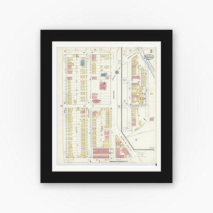 Old map wall art mockup — black gallery frame with white mat — Sanborn Fire Insurance Map from Ambridge, Beaver County, Pennsylvania (1917), Sheet #0005