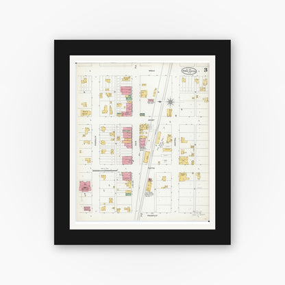 Old map wall art mockup — black gallery frame with white mat — Sanborn Fire Insurance Map from Dodge Center, Dodge County, Minnesota (1904), Sheet #0003