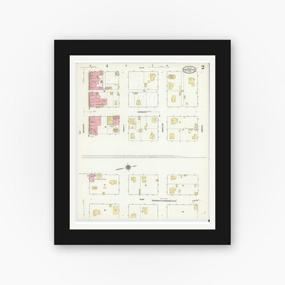 Old map wall art mockup — black gallery frame with white mat — Sanborn Fire Insurance Map from Groesbeck, Limestone County, Texas (1911), Sheet #0002