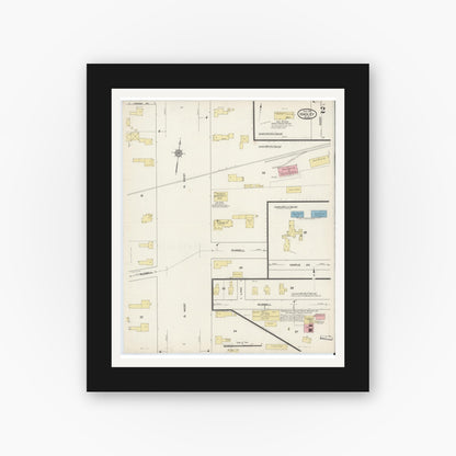 Old map wall art mockup — black gallery frame with white mat — Sanborn Fire Insurance Map from Hadley, Hampshire County, Massachusetts (1915), Sheet #0002