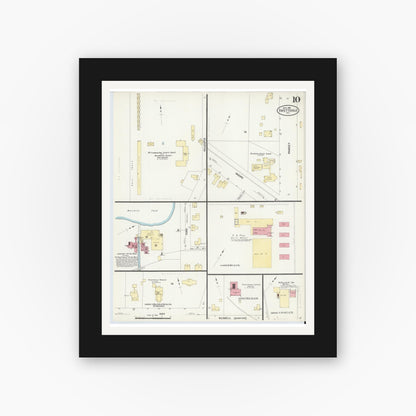 Old map wall art mockup — black gallery frame with white mat — Sanborn Fire Insurance Map from Fayetteville, Cumberland County, North Carolina (1908), Sheet #0010