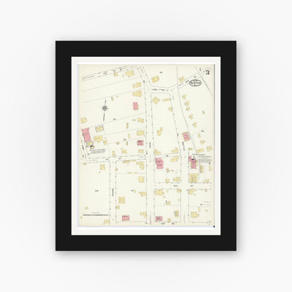Old map wall art mockup — black gallery frame with white mat — Sanborn Fire Insurance Map from Newton, Catawba County, North Carolina (1913), Sheet #0003