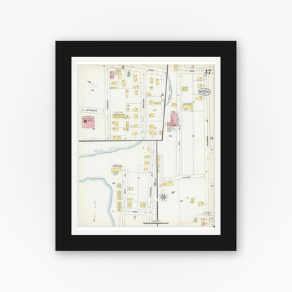 Old map wall art mockup — black gallery frame with white mat — Sanborn Fire Insurance Map from Medford, Middlesex County, Massachusetts (1903), Sheet #0017