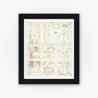 Old map wall art mockup — black gallery frame with white mat — Sanborn Fire Insurance Map from Van Wert, Van Wert County, Ohio (1907), Sheet #0006