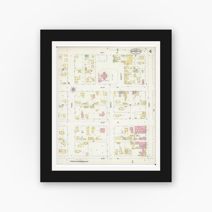 Old map wall art mockup — black gallery frame with white mat — Sanborn Fire Insurance Map from Metropolis, Massac County, Illinois (1897), Sheet #0004