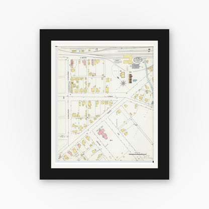 Old map wall art mockup — black gallery frame with white mat — Sanborn Fire Insurance Map from Jackson, Jackson County, Ohio (1905), Sheet #0007
