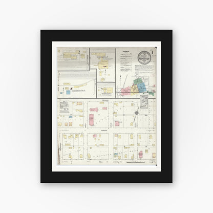 Old map wall art mockup — black gallery frame with white mat — Sanborn Fire Insurance Map from New Haven, Allen County, Indiana (1914) - Complete Map Set