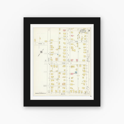 Old map wall art mockup — black gallery frame with white mat — Sanborn Fire Insurance Map from Grove City, Mercer County, Pennsylvania (1912), Sheet #0009