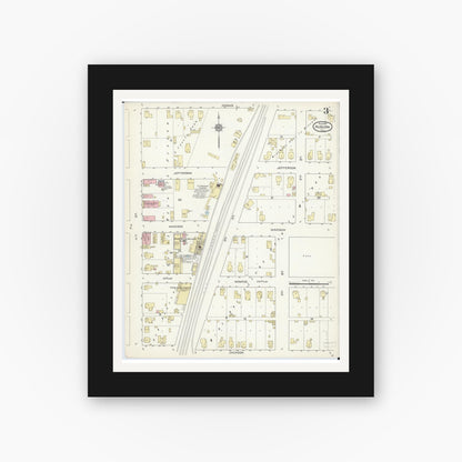Old map wall art mockup — black gallery frame with white mat — Sanborn Fire Insurance Map from Auburn, Sangamon County, Illinois (1914), Sheet #0003