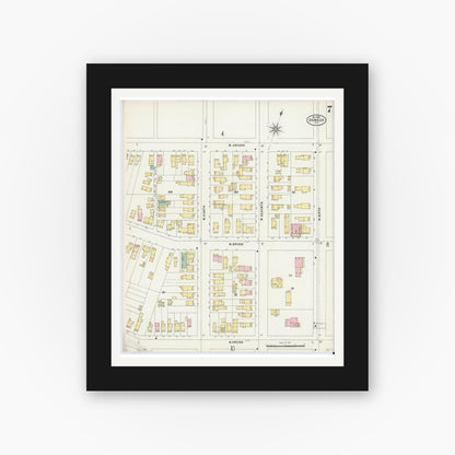 Old map wall art mockup — black gallery frame with white mat — Sanborn Fire Insurance Map from Oswego, Oswego County, New York (1897), Sheet #0007