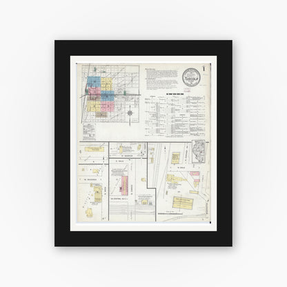 Old map wall art mockup — black gallery frame with white mat — Sanborn Fire Insurance Map from Tuscola, Douglas County, Illinois (1914) - Complete Map Set