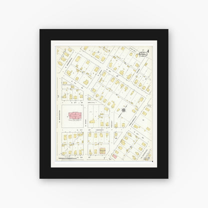 Old map wall art mockup — black gallery frame with white mat — Sanborn Fire Insurance Map from Bicknell, Knox County, Indiana (1915), Sheet #0004