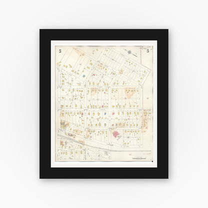 Old map wall art mockup — black gallery frame with white mat — Sanborn Fire Insurance Map from Lee's Summit, Jackson County, Missouri (1945), Sheet #0005