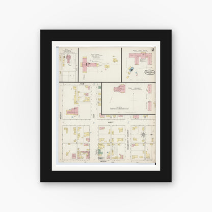 Old map wall art mockup — black gallery frame with white mat — Sanborn Fire Insurance Map from Oxford, Butler County, Ohio (1887), Sheet #0002