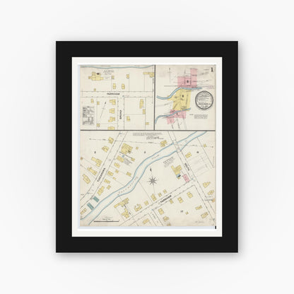 Old map wall art mockup — black gallery frame with white mat — Sanborn Fire Insurance Map from Addison, Steuben County, New York (1888), Sheet #0001