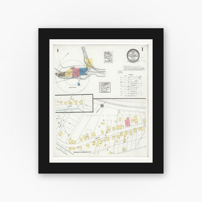Old map wall art mockup — black gallery frame with white mat — Sanborn Fire Insurance Map from Dillonvale, Jefferson County, Ohio (1924), Sheet #0001