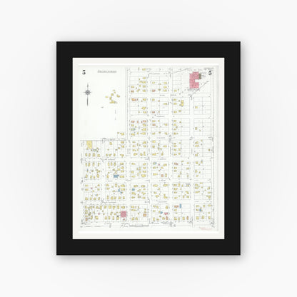 Old map wall art mockup — black gallery frame with white mat — Sanborn Fire Insurance Map from Harvard, McHenry County, Illinois (1934), Sheet #0005