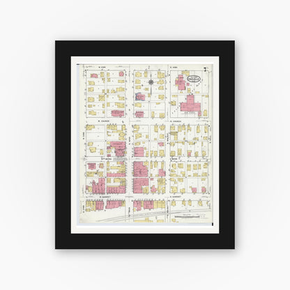 Old map wall art mockup — black gallery frame with white mat — Sanborn Fire Insurance Map from Orrville, Wayne County, Ohio (1920), Sheet #0007