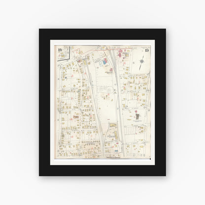 Old map wall art mockup — black gallery frame with white mat — Sanborn Fire Insurance Map from Palestine, Anderson County, Texas (1949), Sheet #0019