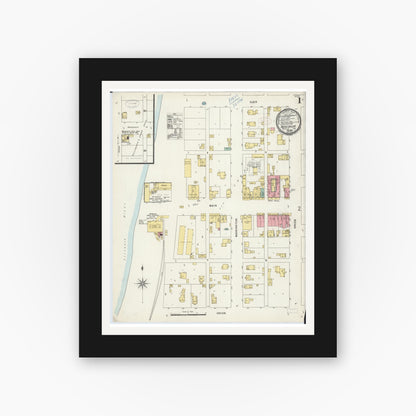 Old map wall art mockup — black gallery frame with white mat — Sanborn Fire Insurance Map from Meredosia, Morgan County, Illinois (1898), Sheet #0001