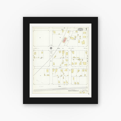 Old map wall art mockup — black gallery frame with white mat — Sanborn Fire Insurance Map from Orange, Orange County, Texas (1914), Sheet #0007