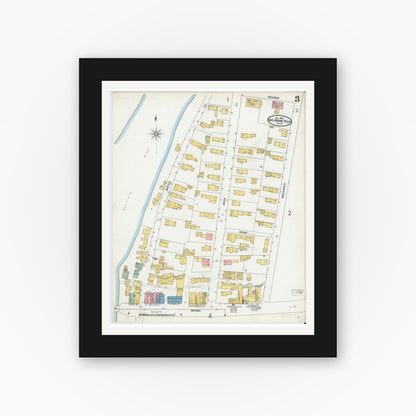 Old map wall art mockup — black gallery frame with white mat — Sanborn Fire Insurance Map from Shelburne Falls, Franklin County, Massachusetts (1905), Sheet #0003