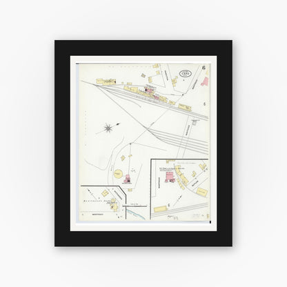 Old map wall art mockup — black gallery frame with white mat — Sanborn Fire Insurance Map from Caro, Tuscola County, Michigan (1909), Sheet #0006