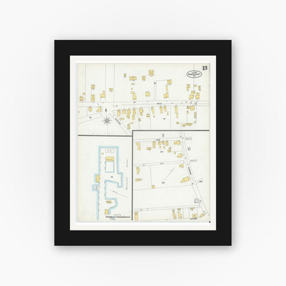 Old map wall art mockup — black gallery frame with white mat — Sanborn Fire Insurance Map from Nantucket, Nantucket County, Massachusetts (1898), Sheet #0013