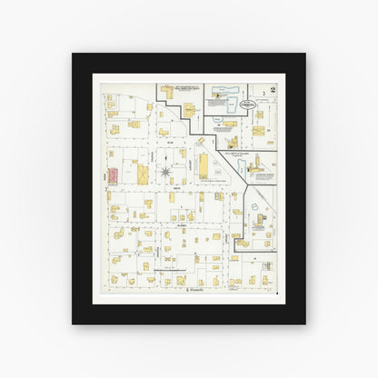 Old map wall art mockup — black gallery frame with white mat — Sanborn Fire Insurance Map from Commerce, Hunt County, Texas (1901), Sheet #0002