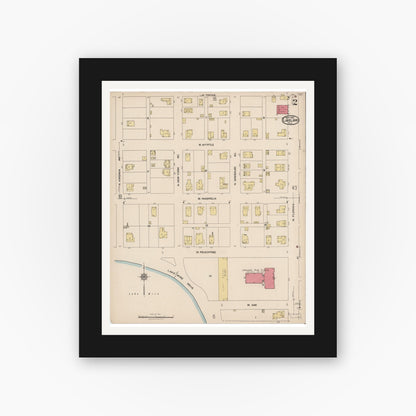 Old map wall art mockup — black gallery frame with white mat — Sanborn Fire Insurance Map from Lakeland, Polk County, Florida (1922), Sheet #0002