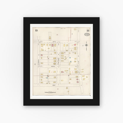 Old map wall art mockup — black gallery frame with white mat — Sanborn Fire Insurance Map from Oxford, Chester County, Pennsylvania (1940), Sheet #0013