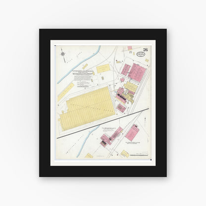 Old map wall art mockup — black gallery frame with white mat — Sanborn Fire Insurance Map from Pekin, Tazewell County, Illinois (1916), Sheet #0026