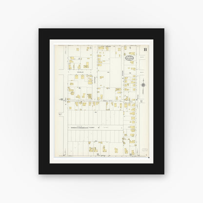 Old map wall art mockup — black gallery frame with white mat — Sanborn Fire Insurance Map from Orlando, Orange County, Florida (1913), Sheet #0011